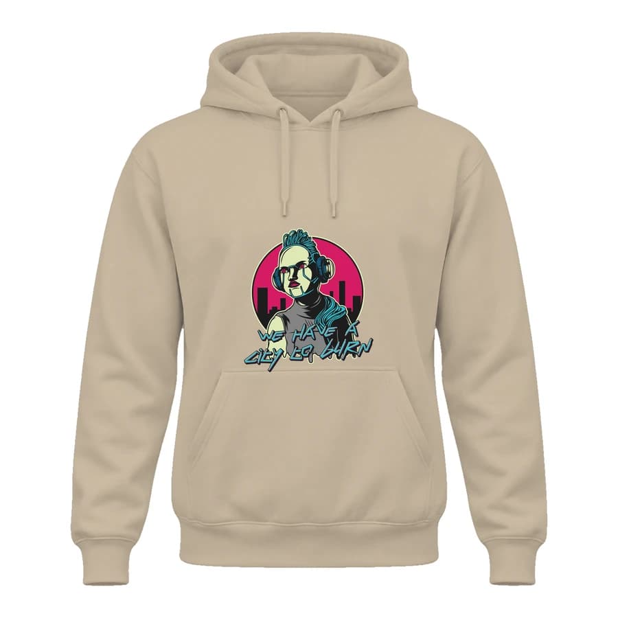 Hoodie — Cyberpunk · Rétro futur — Devant — Beige